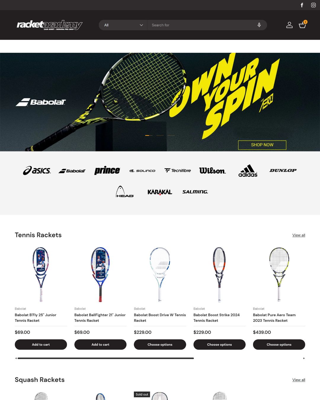 Racket Academy Shopify Website Design